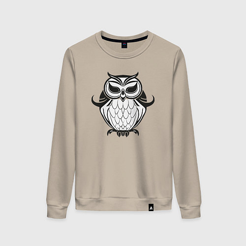 Женский свитшот Сова, черно-белая птица / Миндальный – фото 1