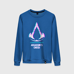 Свитшот хлопковый женский Assassins Creed в стиле glitch и баги графики, цвет: синий