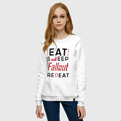 Свитшот хлопковый женский Надпись: eat sleep Fallout repeat, цвет: белый — фото 2