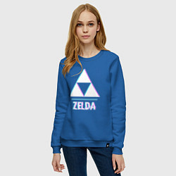 Свитшот хлопковый женский Zelda в стиле glitch и баги графики, цвет: синий — фото 2