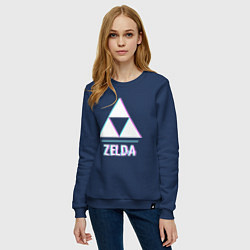 Свитшот хлопковый женский Zelda в стиле glitch и баги графики, цвет: тёмно-синий — фото 2