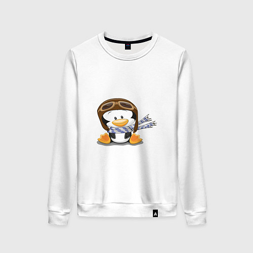 Женский свитшот Пингвин в шапке лётчика / Белый – фото 1