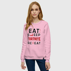 Свитшот хлопковый женский Надпись: eat sleep Fortnite repeat, цвет: светло-розовый — фото 2