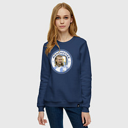 Свитшот хлопковый женский Эрлинг Холанд Манчестер Сити, цвет: тёмно-синий — фото 2