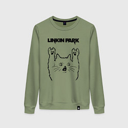 Свитшот хлопковый женский Linkin Park - rock cat, цвет: авокадо