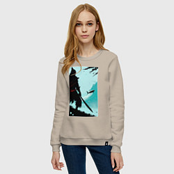Свитшот хлопковый женский Самурай и акула, цвет: миндальный — фото 2