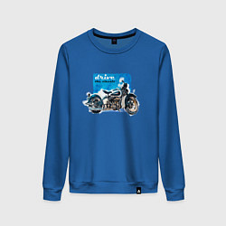 Свитшот хлопковый женский Ретро мотоцикл акварелью, цвет: синий