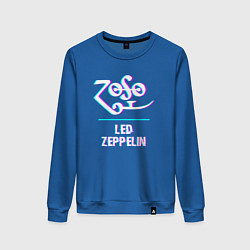 Свитшот хлопковый женский Led Zeppelin glitch rock, цвет: синий