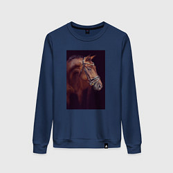 Свитшот хлопковый женский Лошадь во всей красе, цвет: тёмно-синий