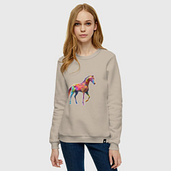 Свитшот хлопковый женский Конь геометрик, цвет: миндальный — фото 2