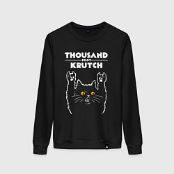 Свитшот хлопковый женский Thousand Foot Krutch rock cat, цвет: черный