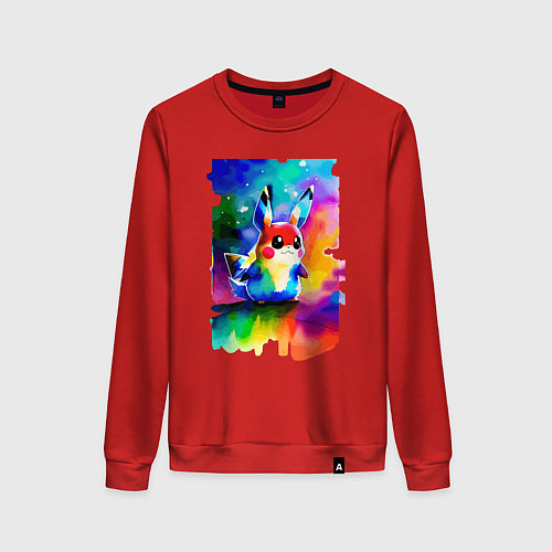 Женский свитшот Акварельный Пикачу - поп-арт / Красный – фото 1
