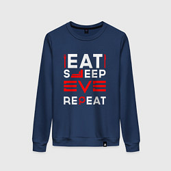 Свитшот хлопковый женский Надпись eat sleep EVE repeat, цвет: тёмно-синий