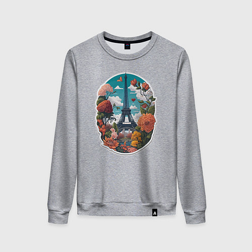 Женский свитшот Эйфелева башня в цветах / Меланж – фото 1