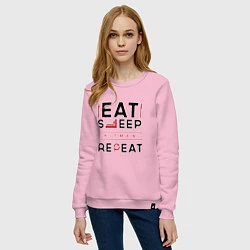 Свитшот хлопковый женский Надпись: eat sleep Hitman repeat, цвет: светло-розовый — фото 2
