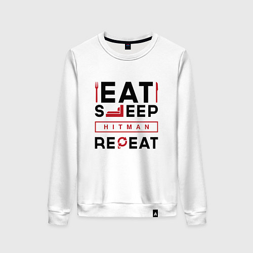 Женский свитшот Надпись: eat sleep Hitman repeat / Белый – фото 1