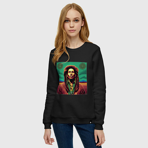 Женский свитшот Digital Art Bob Marley in the field / Черный – фото 3