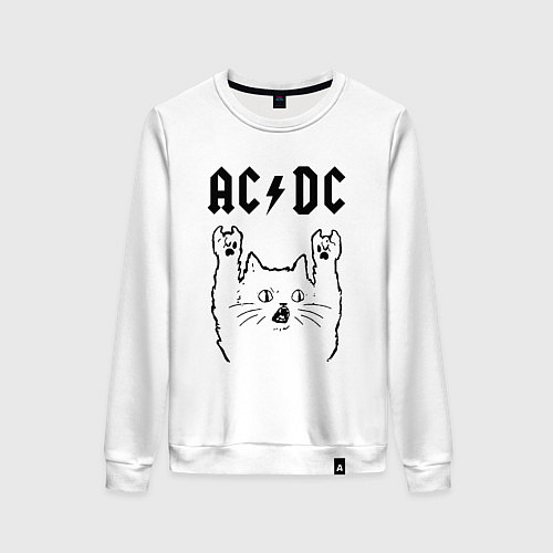 Женский свитшот AC DC - rock cat / Белый – фото 1