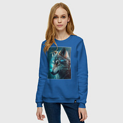 Свитшот хлопковый женский Волк в стиле футуризм - нейросеть, цвет: синий — фото 2