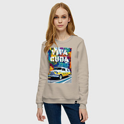 Свитшот хлопковый женский Viva Cuba - car - retro, цвет: миндальный — фото 2