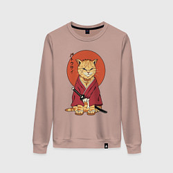 Свитшот хлопковый женский Samurai kimono cat, цвет: пыльно-розовый