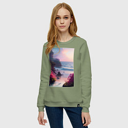 Свитшот хлопковый женский Вечер в бухте, цвет: авокадо — фото 2