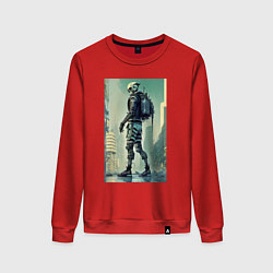 Свитшот хлопковый женский Skeleton - cyberpunk - metropolis, цвет: красный
