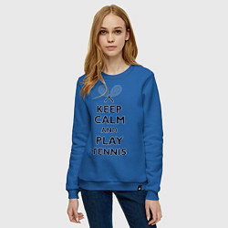 Свитшот хлопковый женский Keep Calm & Play tennis, цвет: синий — фото 2