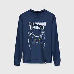 Свитшот хлопковый женский Hollywood Undead rock cat, цвет: тёмно-синий