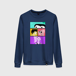 Свитшот хлопковый женский Futurama: Бендер Лила Фрай и профессор, цвет: тёмно-синий