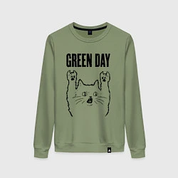 Свитшот хлопковый женский Green Day - rock cat, цвет: авокадо