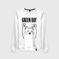 Свитшот хлопковый женский Green Day - rock cat, цвет: белый