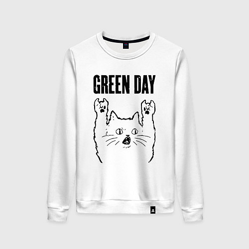 Женский свитшот Green Day - rock cat / Белый – фото 1