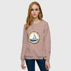 Свитшот хлопковый женский Яхта в море, цвет: пыльно-розовый — фото 2