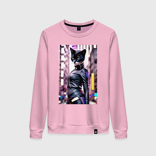 Женский свитшот Cool black cat - neural network - fashionista / Светло-розовый – фото 1