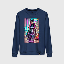 Женский свитшот Cyberpunk - cat girl - neural network