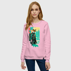 Свитшот хлопковый женский Лис-геолог - нейросеть, цвет: светло-розовый — фото 2