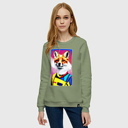 Свитшот хлопковый женский Fox - pop art - fashionista, цвет: авокадо — фото 2