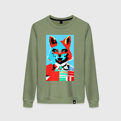 Свитшот хлопковый женский Морда лисы - поп-арт - нейросеть, цвет: авокадо