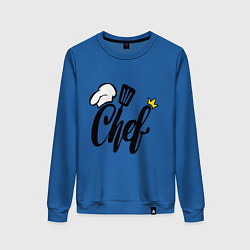 Свитшот хлопковый женский Надпись - шеф повар, цвет: синий