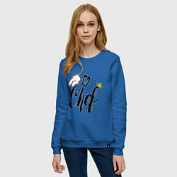 Свитшот хлопковый женский Надпись - шеф повар, цвет: синий — фото 2