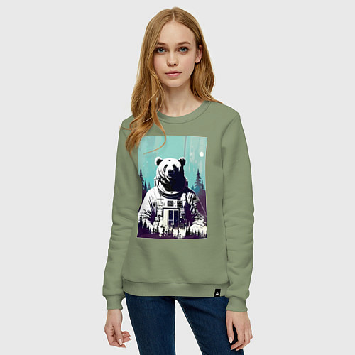Женский свитшот Медведь в космическом скафандре - нейросеть / Авокадо – фото 3