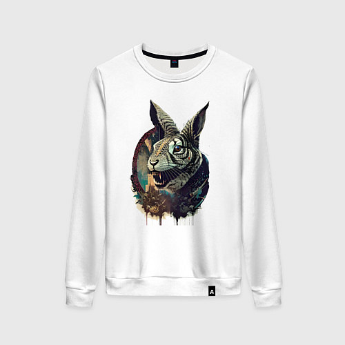Женский свитшот Свирепый зайчара - нейросеть / Белый – фото 1