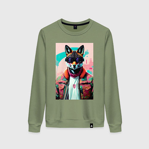 Женский свитшот Чувак-лис в тёмных очках / Авокадо – фото 1