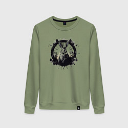 Свитшот хлопковый женский Кролик и часы - Алиса в стране чудес, цвет: авокадо