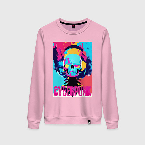 Женский свитшот Cool skull - cyberpunk - pop art / Светло-розовый – фото 1