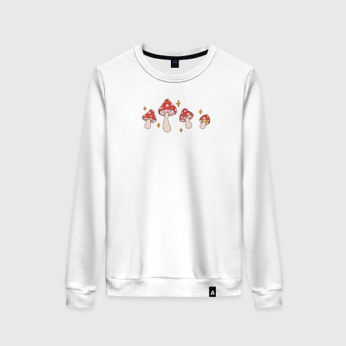 Женский свитшот Грибы мухоморы в ретро стиле / Белый – фото 1