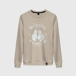Свитшот хлопковый женский Boxing fighter, цвет: миндальный