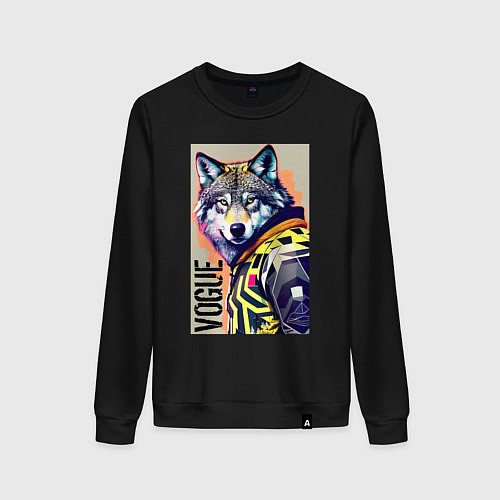 Женский свитшот Wolf fashionista - pop art / Черный – фото 1