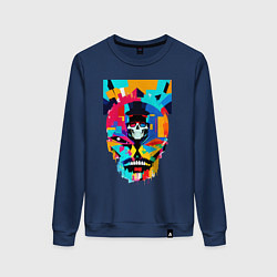 Свитшот хлопковый женский Funny skull - pop art, цвет: тёмно-синий